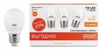 Набор из 3 ламп светодиодных Gauss LED Elementary E27 7Вт 2700K 53217T