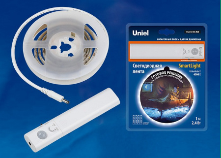 Комплект с лентой светодиодной [1 м] Uniel Smart Light ULS-R20-2,4W/4000K/1,0M/4AAA SENSOR Smart Light блистер